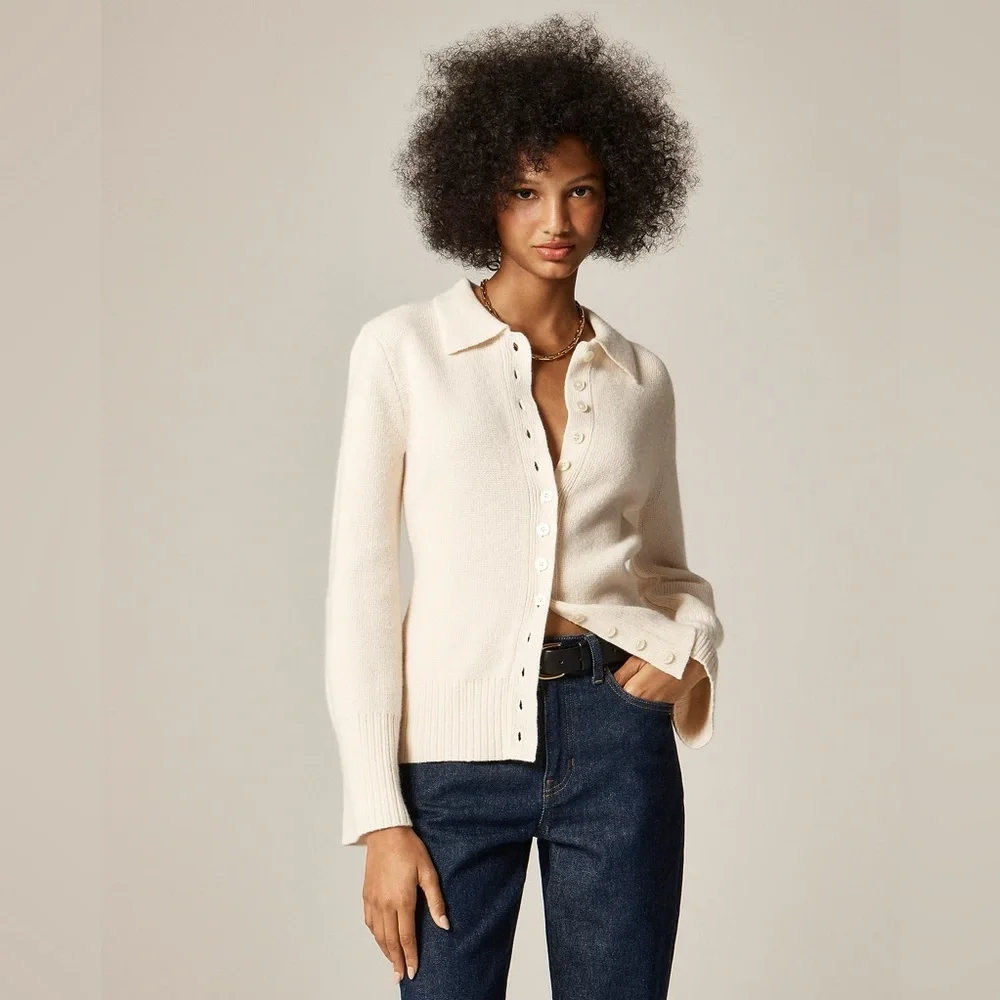 NWT J.Crew Milano-Stitch Cinched-Waist Cardigan in Ivory - Picture 3 of 10